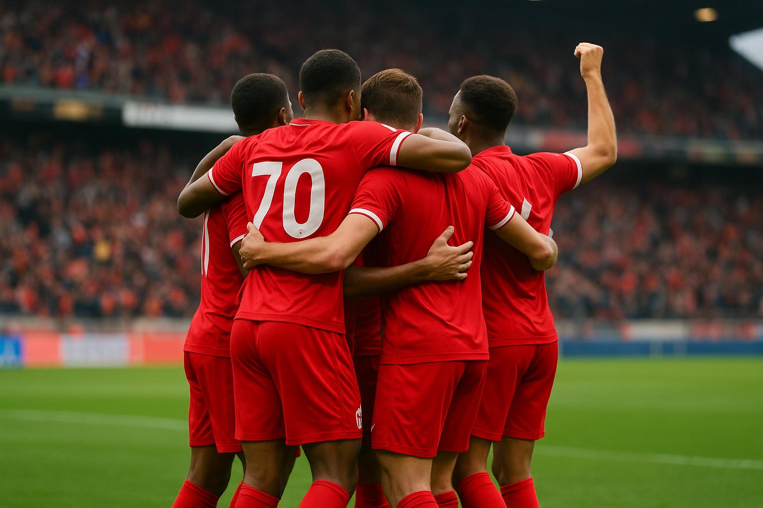 Spelers van Standard vieren samen na een wedstrijd
