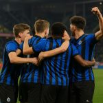Spelers van Club Brugge U19 vieren na de kwalificatie in de UEFA Youth League.