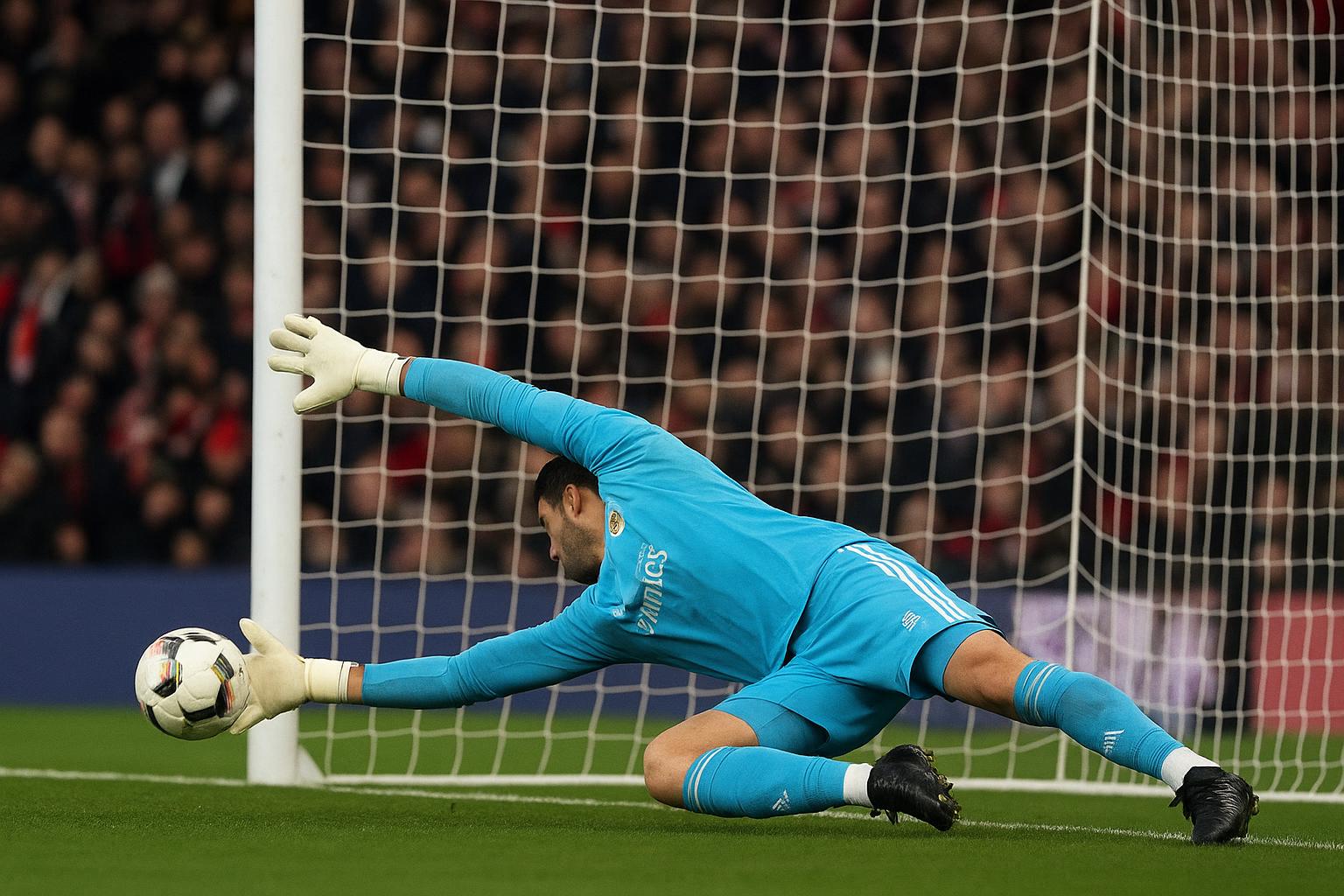 Thibaut Courtois in actie als doelman van Real Madrid in de Champions League.