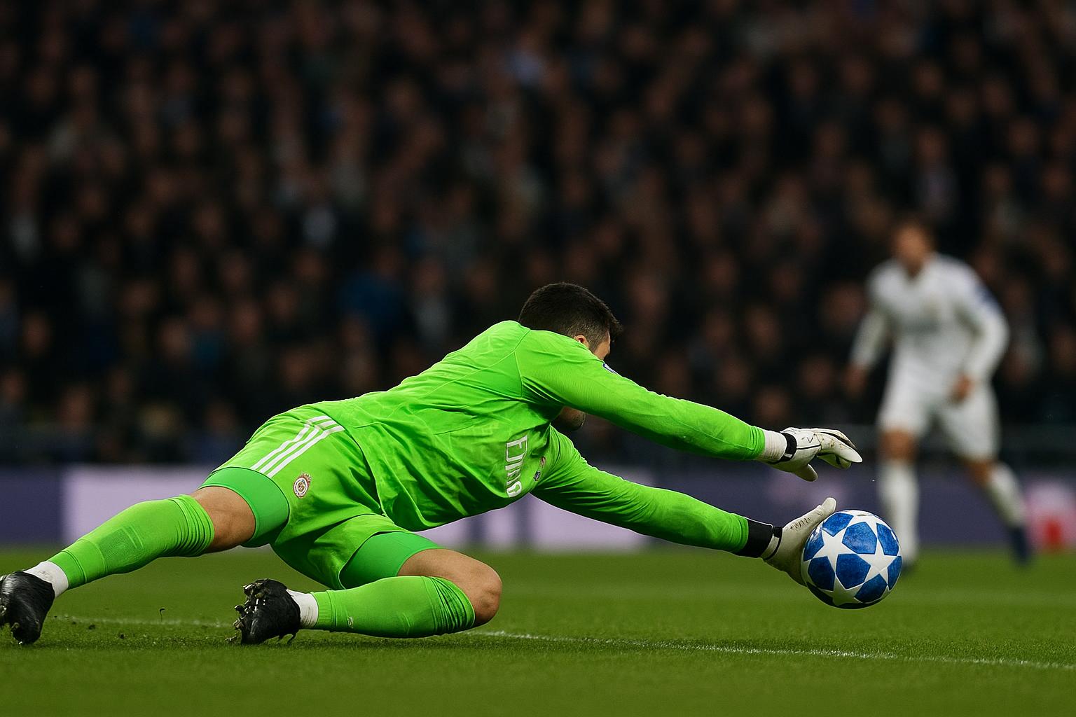 Thibaut Courtois in actie als doelman van Real Madrid in de Champions League