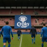 Croky Cup-sfeerbeeld met bekerbal in een Belgisch stadion