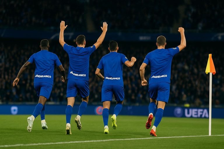 Spelers van KRC Genk vieren na de 3-3 in de verlengingen tegen Dinamo Zagreb in de Europa League