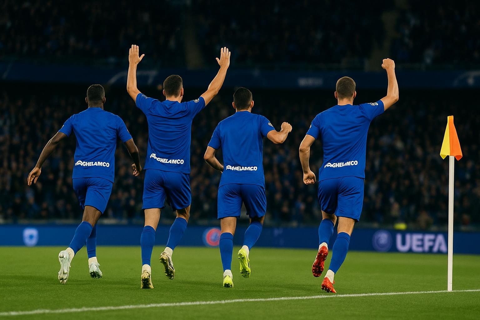 Spelers van KRC Genk vieren na de 3-3 in de verlengingen tegen Dinamo Zagreb in de Europa League
