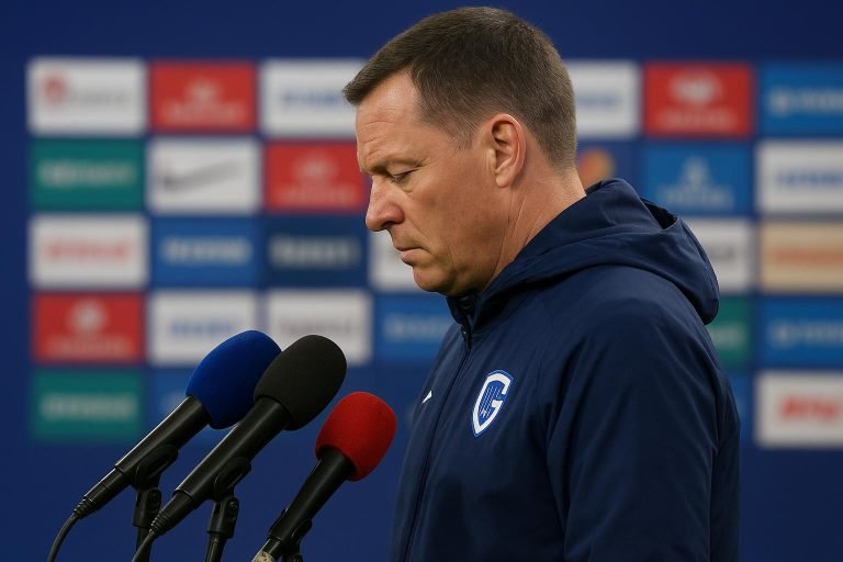Nicky Hayen coacht KRC Genk tijdens een Europese wedstrijd aan de zijlijn