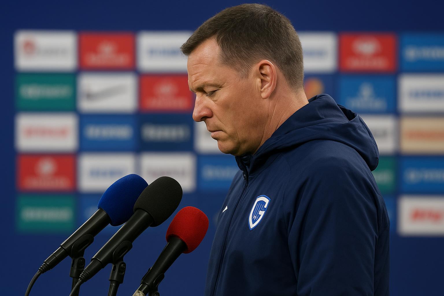 Nicky Hayen coacht KRC Genk tijdens een Europese wedstrijd aan de zijlijn