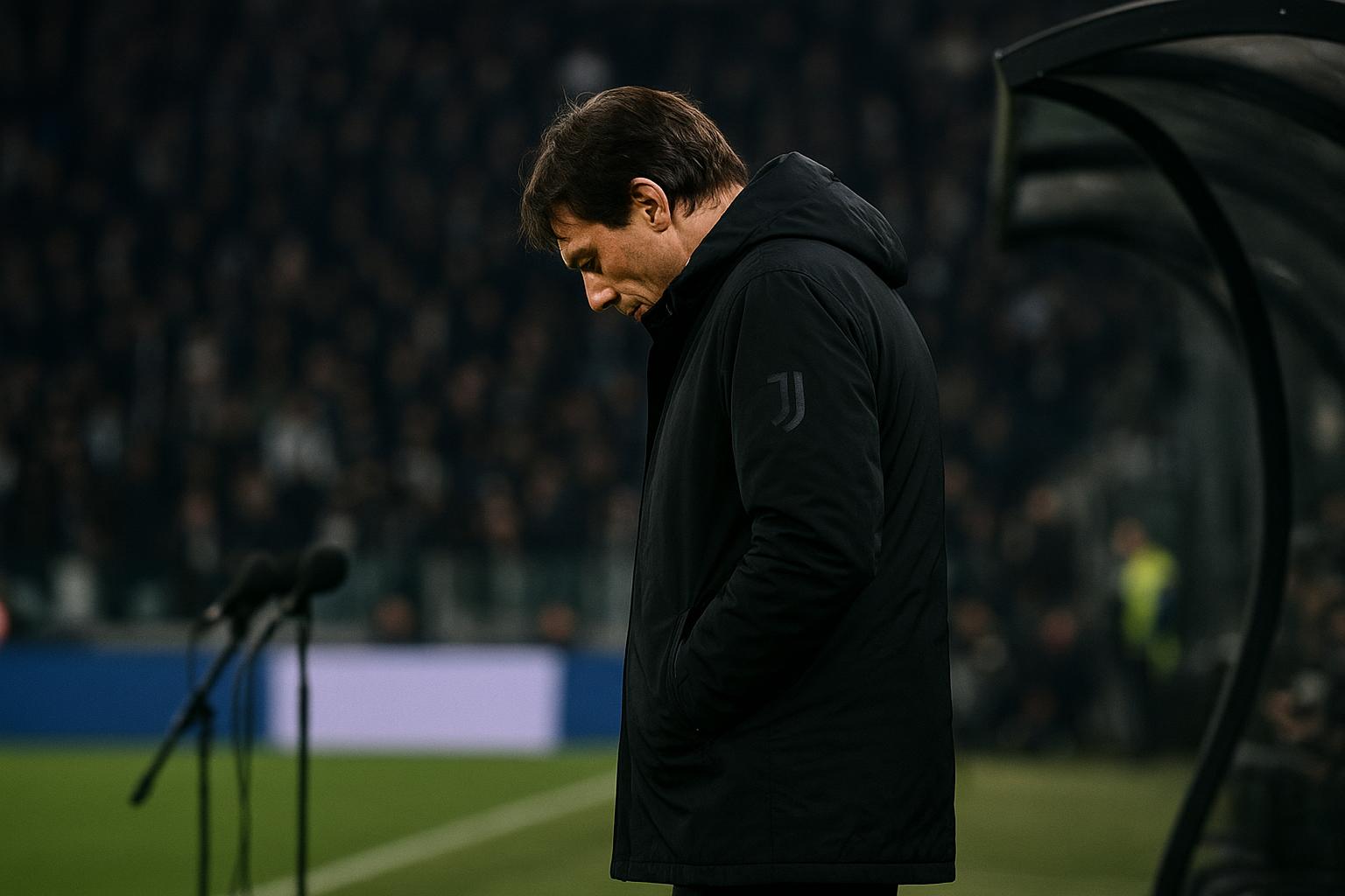 Een coach van Juventus langs de zijlijn in een stadionsetting
