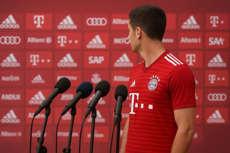 Vincent Kompany tijdens een persmoment bij Bayern München