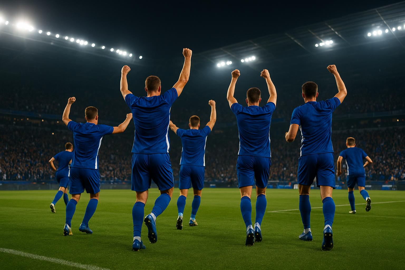 Spelers van KRC Genk vieren in het stadion na een Europese kwalificatie