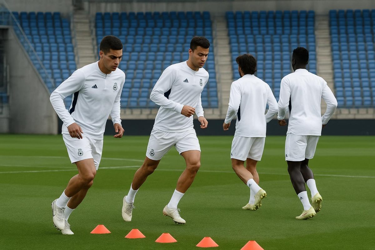 Spelers van Real Madrid op training in aanloop naar de Champions League