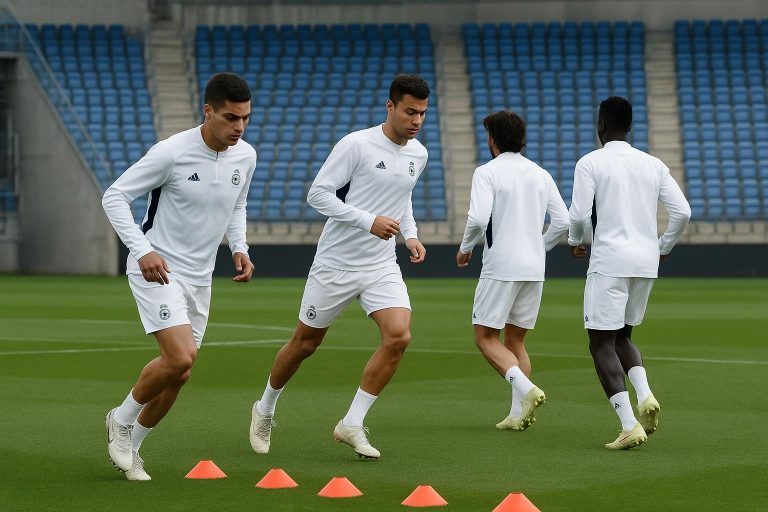 Spelers van Real Madrid op training in aanloop naar de Champions League