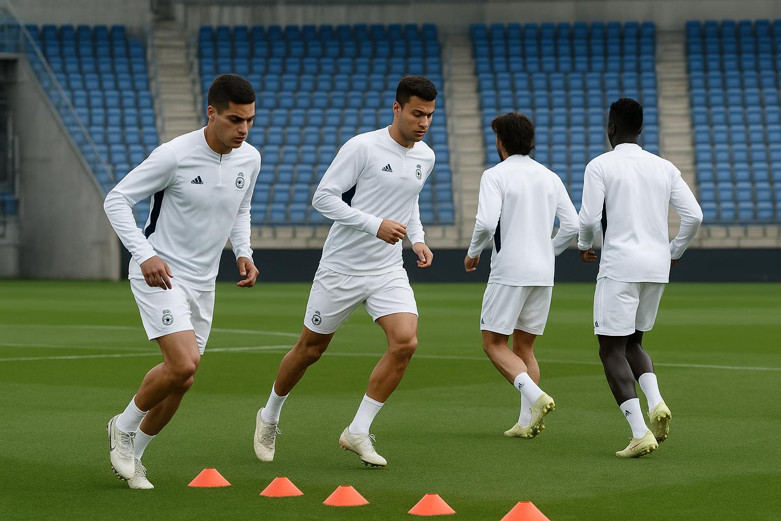 Spelers van Real Madrid op training in aanloop naar de Champions League