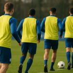 KAA Gent-spelers op training met focus op de defensie richting de wedstrijd tegen KRC Genk