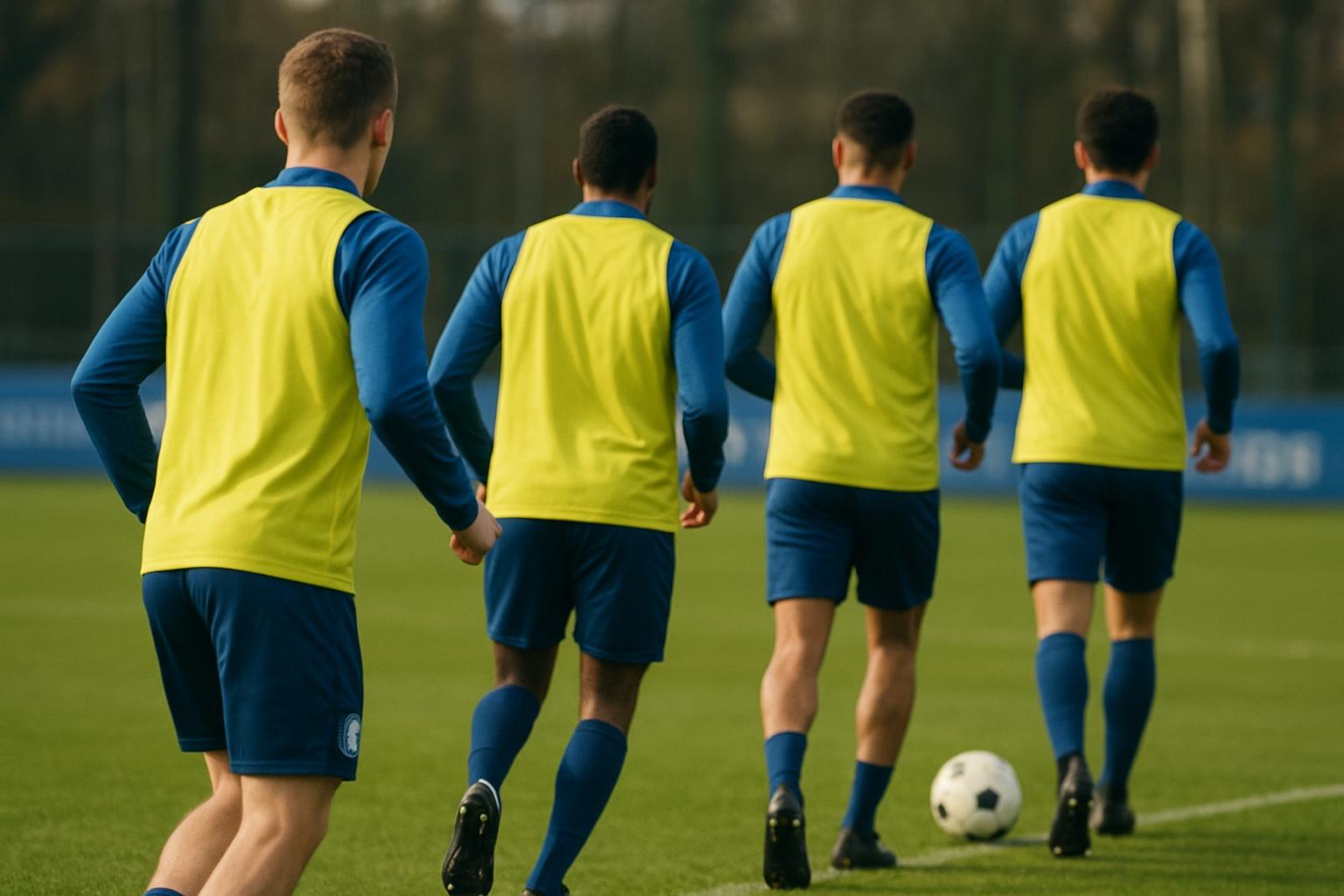KAA Gent-spelers op training met focus op de defensie richting de wedstrijd tegen KRC Genk