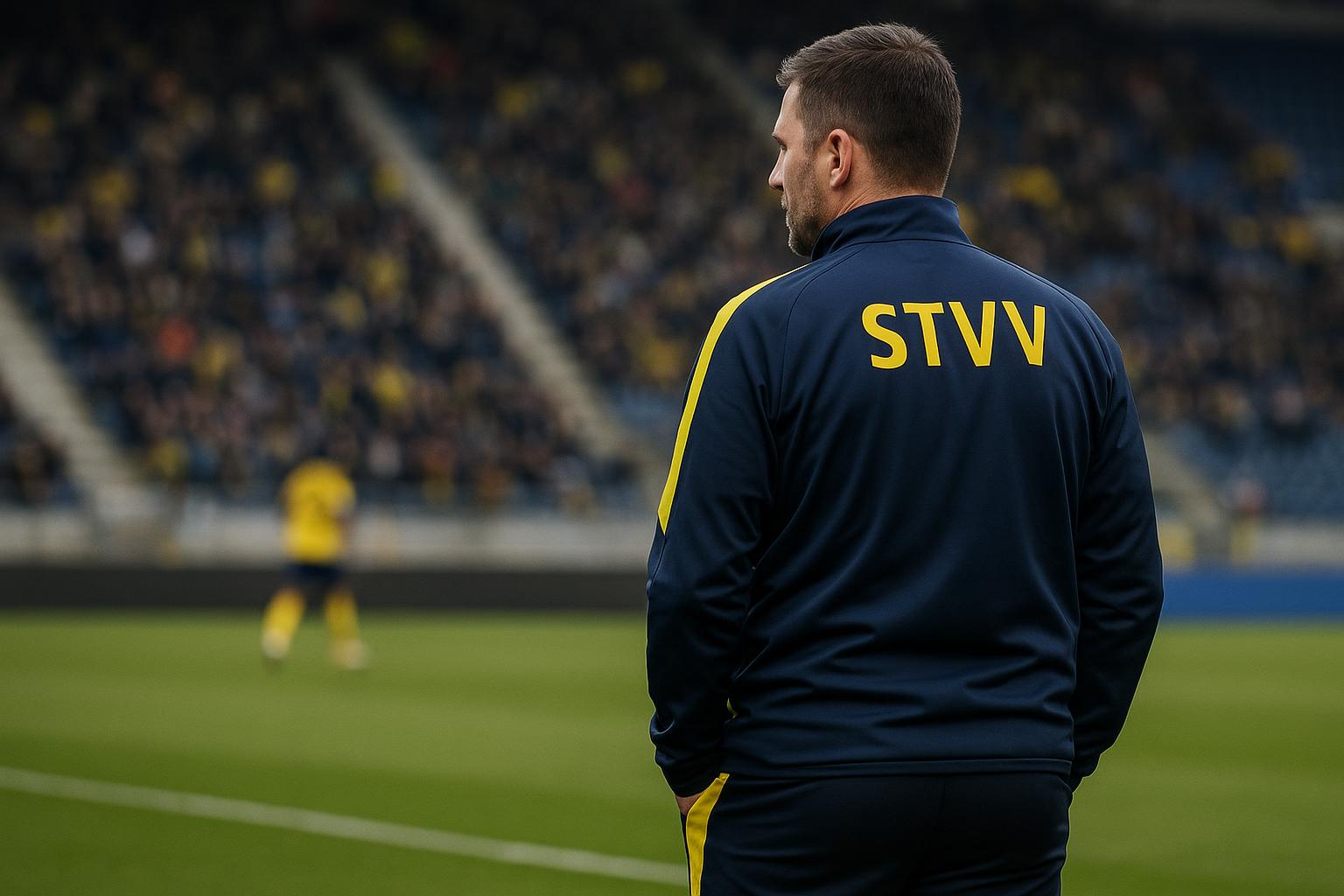 Wouter Vrancken langs de zijlijn als coach van STVV tijdens een wedstrijd