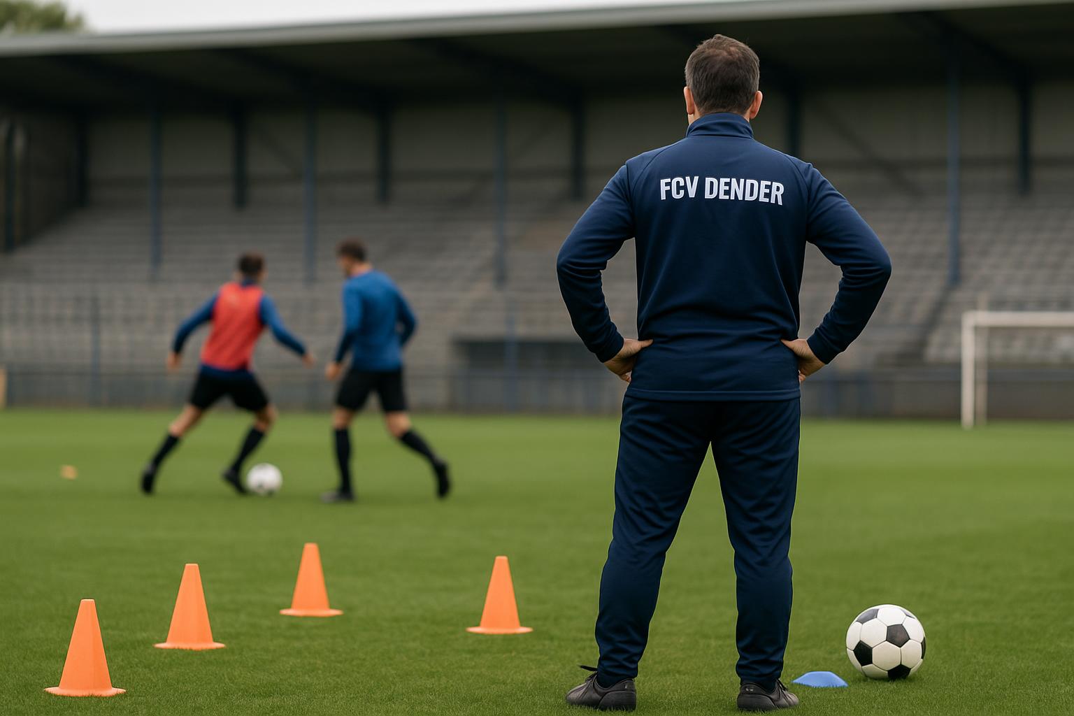 Yannick Ferrera aan de zijlijn bij FCV Dender tijdens een trainingsmoment