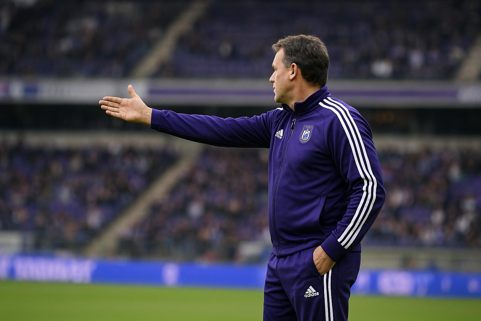 Jรฉrรฉmy Taravel langs de zijlijn bij RSC Anderlecht