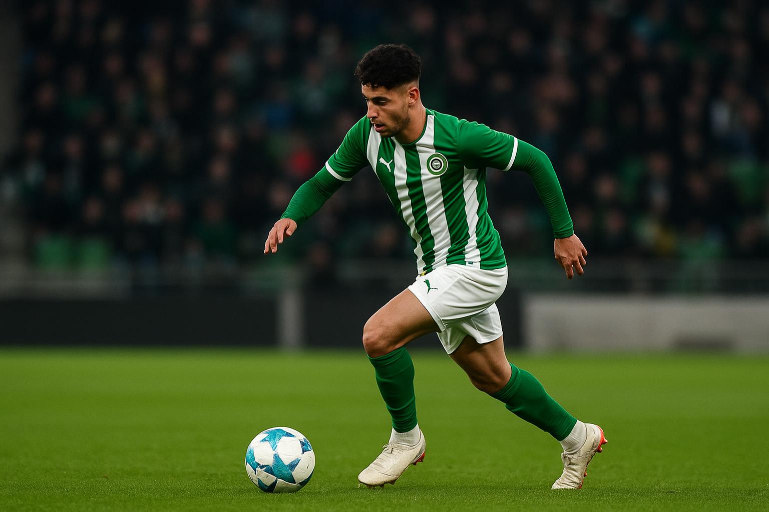 Younes Taha in actie voor FC Groningen tijdens een competitiewedstrijd.