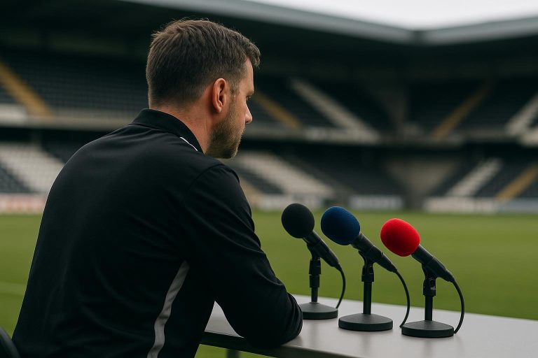 Hans Cornelis van Sporting Charleroi langs de zijlijn in aanloop naar de match tegen Club Brugge