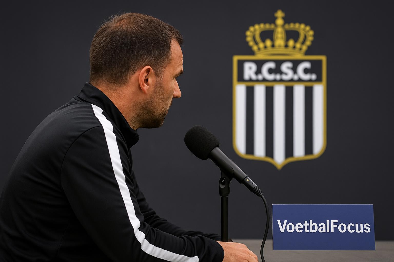 Hans Cornelis langs de zijlijn met Sporting Charleroi tijdens de voorbereiding op de wedstrijd tegen Club Brugge