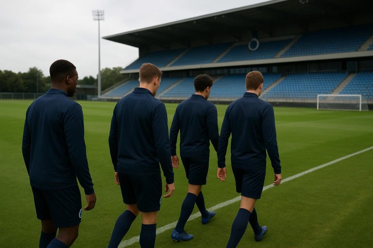 Spelers van Club Brugge tijdens een trainingsmoment, met focus op de groep en zonder herkenbare gezichten