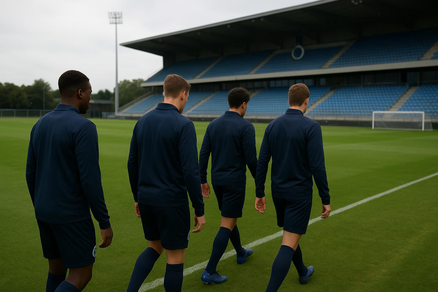 Spelers van Club Brugge tijdens een trainingsmoment, met focus op de groep en zonder herkenbare gezichten