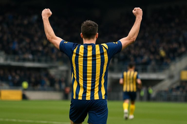 Kamiel Van de Perre viert bij Union SG na een wedstrijd