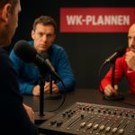 Ruben Van Gucht in een radiostudio met microfoon tijdens een uitzending
