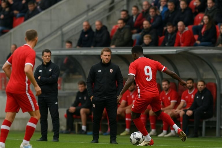 Antwerp-coach Joseph Oosting langs de zijlijn tijdens Antwerp-STVV op de Bosuil