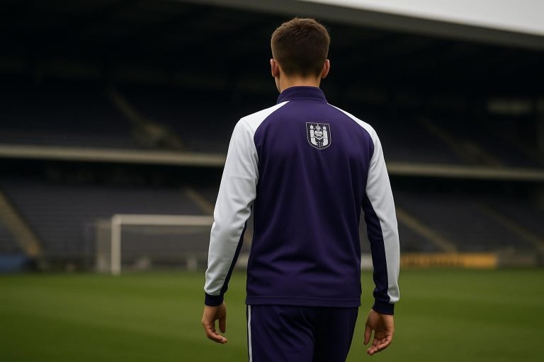 Nathan De Cat van RSC Anderlecht tijdens een trainingsmoment in het Lotto Park