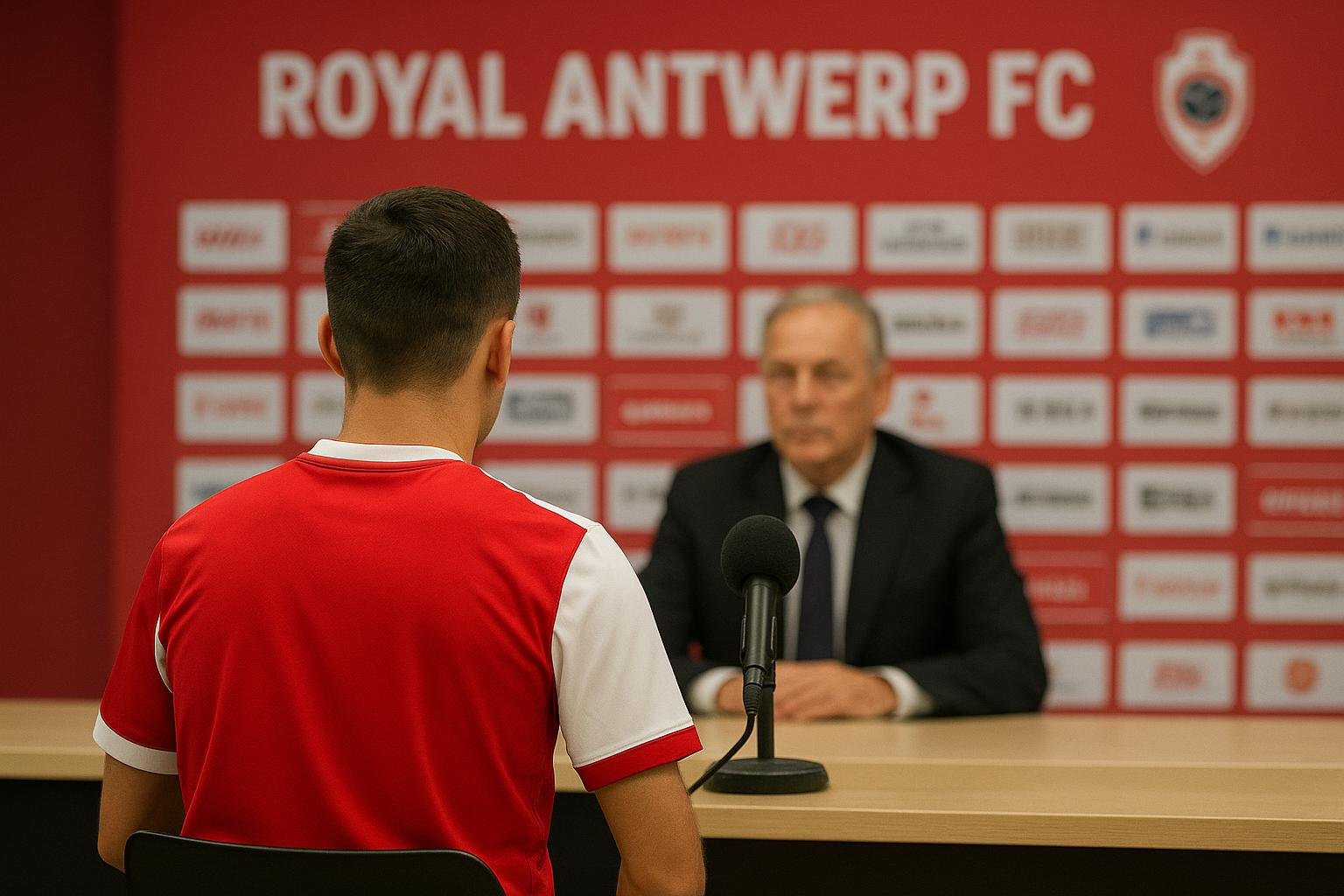 Paul Gheysens bij Royal Antwerp FC tijdens een persmoment rond de wintermercato