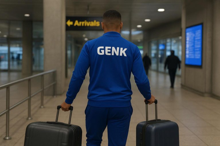 Beeld van een luchthavenmoment in Istanbul in transfercontext, met focus op de aankomst van Hyun Gyu-Oh zonder herkenbare gezichten.