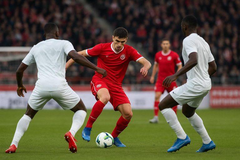 Theo Leoni in actie voor Stade Reims tijdens een bekerwedstrijd