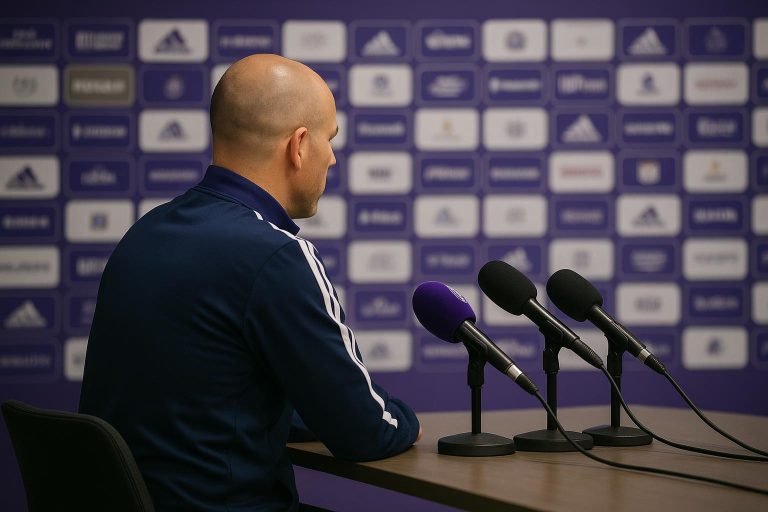 Edward Still tijdens een persmoment als trainer van RSC Anderlecht