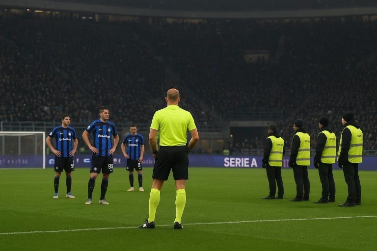 Wedstrijdbeeld in een Italiaans stadion tijdens Inter tegen Cremonese na een korte onderbreking
