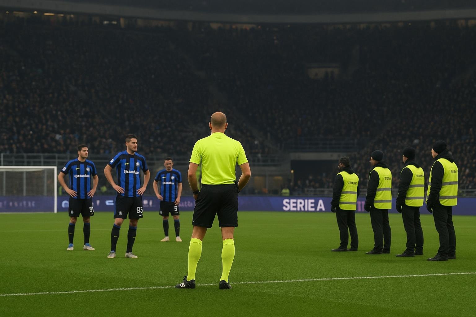 Wedstrijdbeeld in een Italiaans stadion tijdens Inter tegen Cremonese na een korte onderbreking