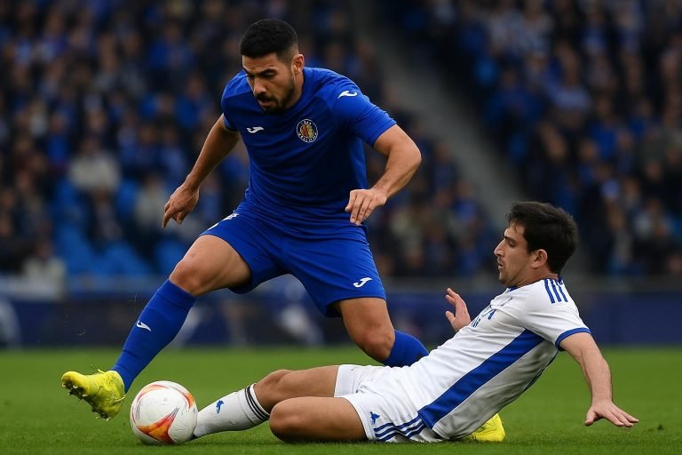 Zaid Romero in actie in het shirt van Getafe tijdens een wedstrijd.