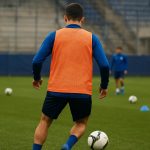 Matte Smets op training bij KRC Genk, met focus op het veld en zonder herkenbare gezichten