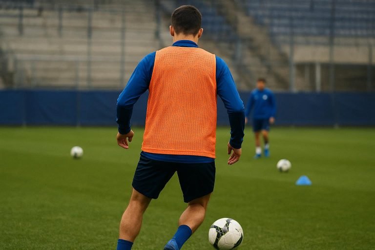 Matte Smets op training bij KRC Genk, met focus op het veld en zonder herkenbare gezichten