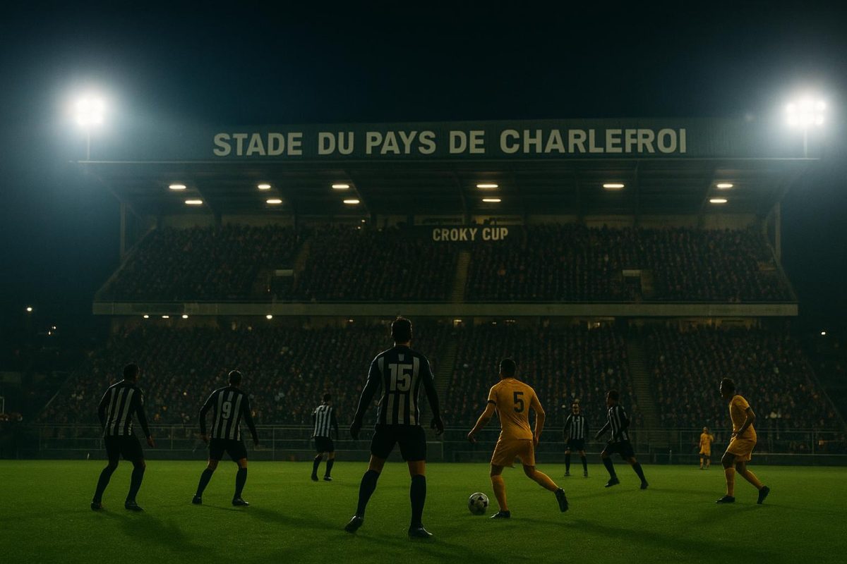 Sfeerbeeld in het stadion van Sporting Charleroi tijdens de halve finale van de Croky Cup tegen Union