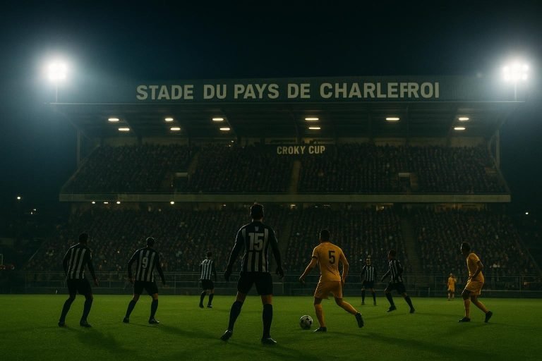 Sfeerbeeld in het stadion van Sporting Charleroi tijdens de halve finale van de Croky Cup tegen Union