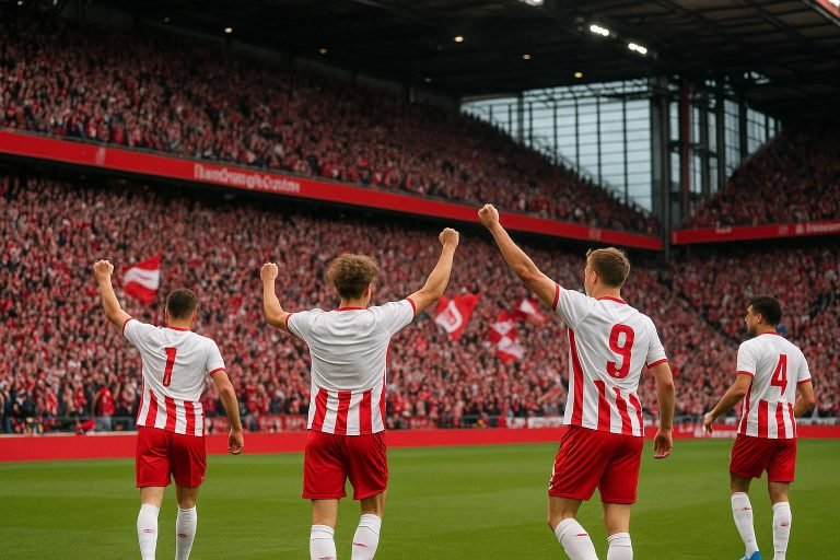 Een vol RheinEnergieStadion in Keulen tijdens een Youth League-wedstrijd van FC Köln
