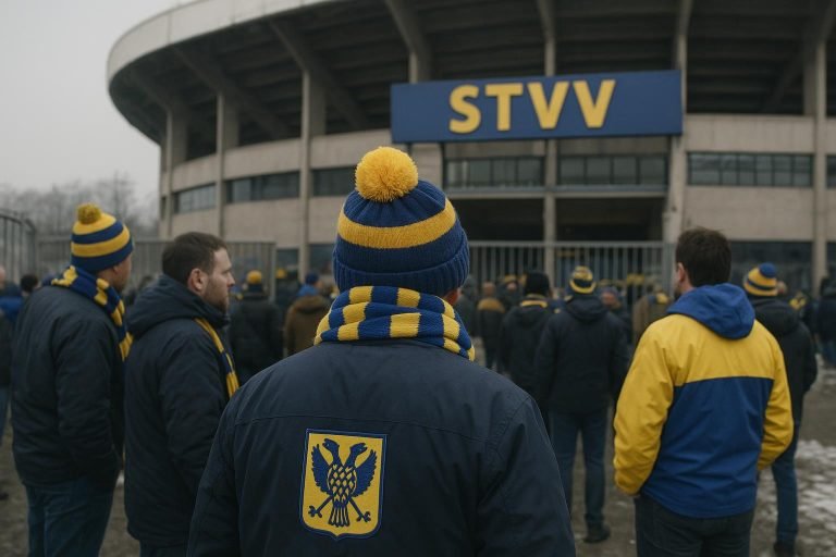 Sfeerbeeld in en rond Stayen bij STVV tijdens een winterse wedstrijddag