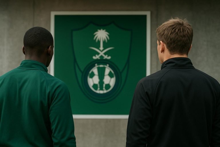 Trainingbeeld zonder herkenbare gezichten bij Al-Ahli in een context rond de situatie van Matteo Dams