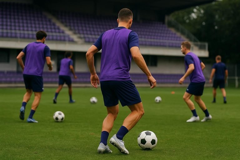 Training van RSCA Futures met spelers op het veld, zonder herkenbare gezichten