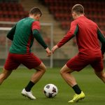Trainingsmoment bij SV Zulte Waregem met focus op het middenveld, zonder herkenbare gezichten.
