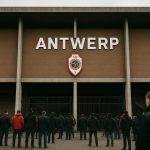 Sfeerbeeld aan het stadion van Royal Antwerp FC op de Bosuil