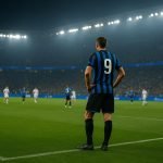 Spelers van Club Brugge in een Europees stadiondecor tijdens een Champions League-avond