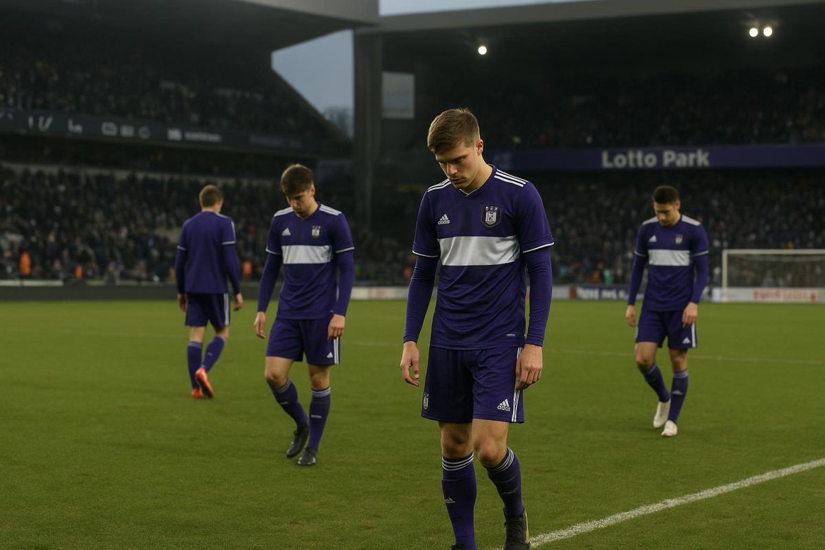 Teleurgestelde spelers van RSC Anderlecht na de 0-1 tegen Antwerp FC in de Croky Cup in Lotto Park