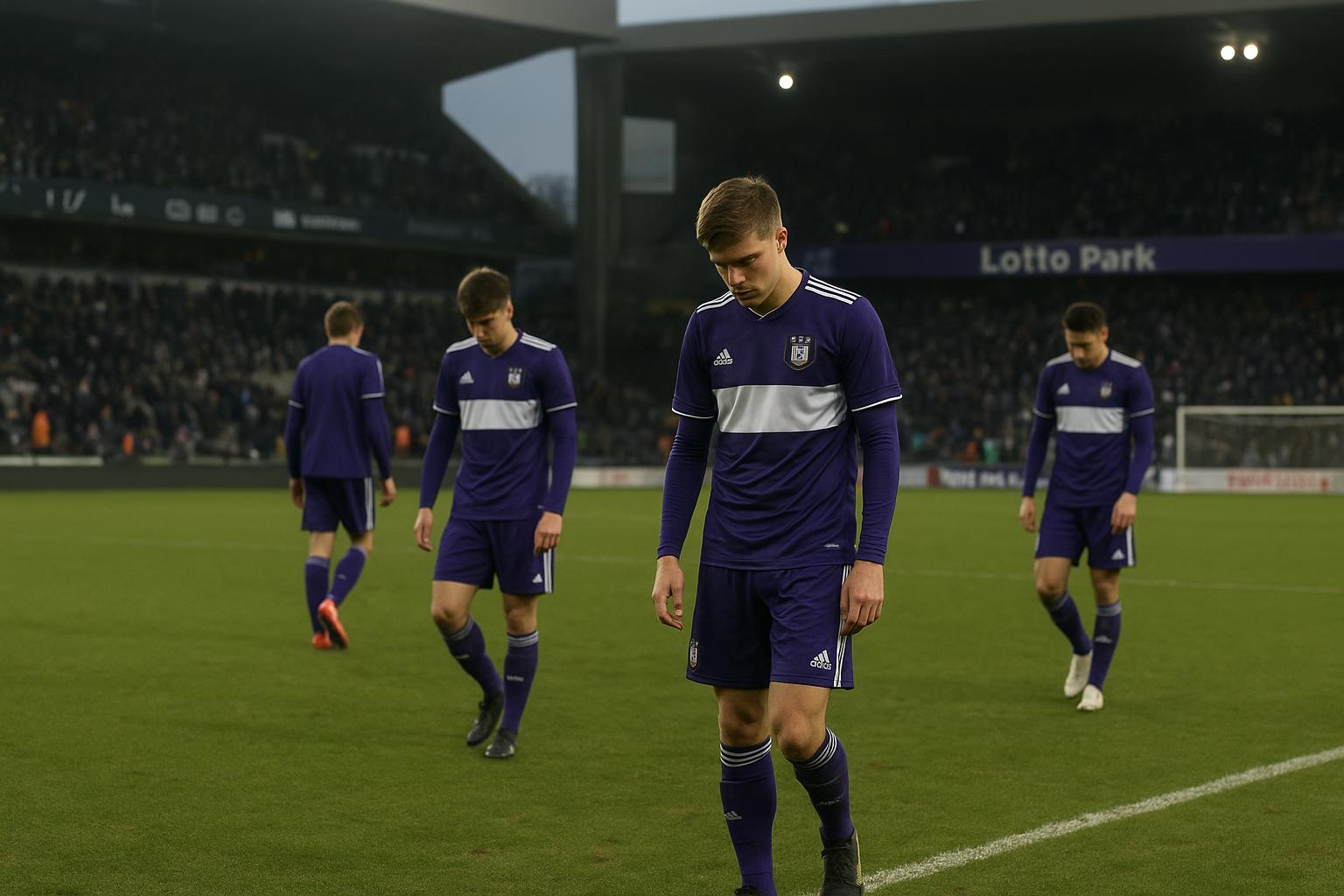 Teleurgestelde spelers van RSC Anderlecht na de 0-1 tegen Antwerp FC in de Croky Cup in Lotto Park
