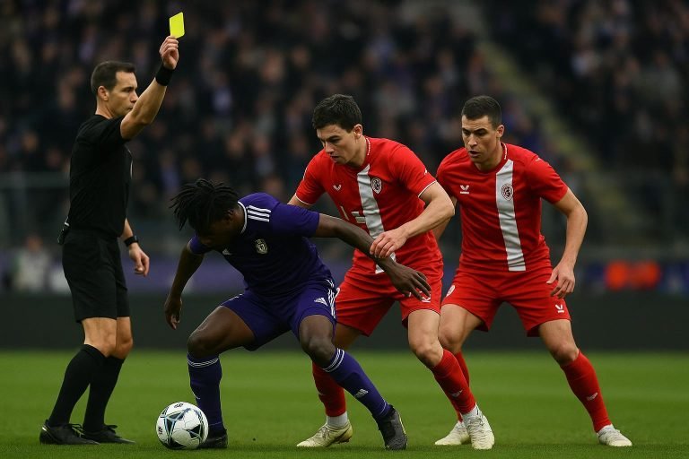 Actiemoment met een Anderlecht-speler tijdens Anderlecht tegen Antwerp in de beker, met focus op teleurstelling na een fase.